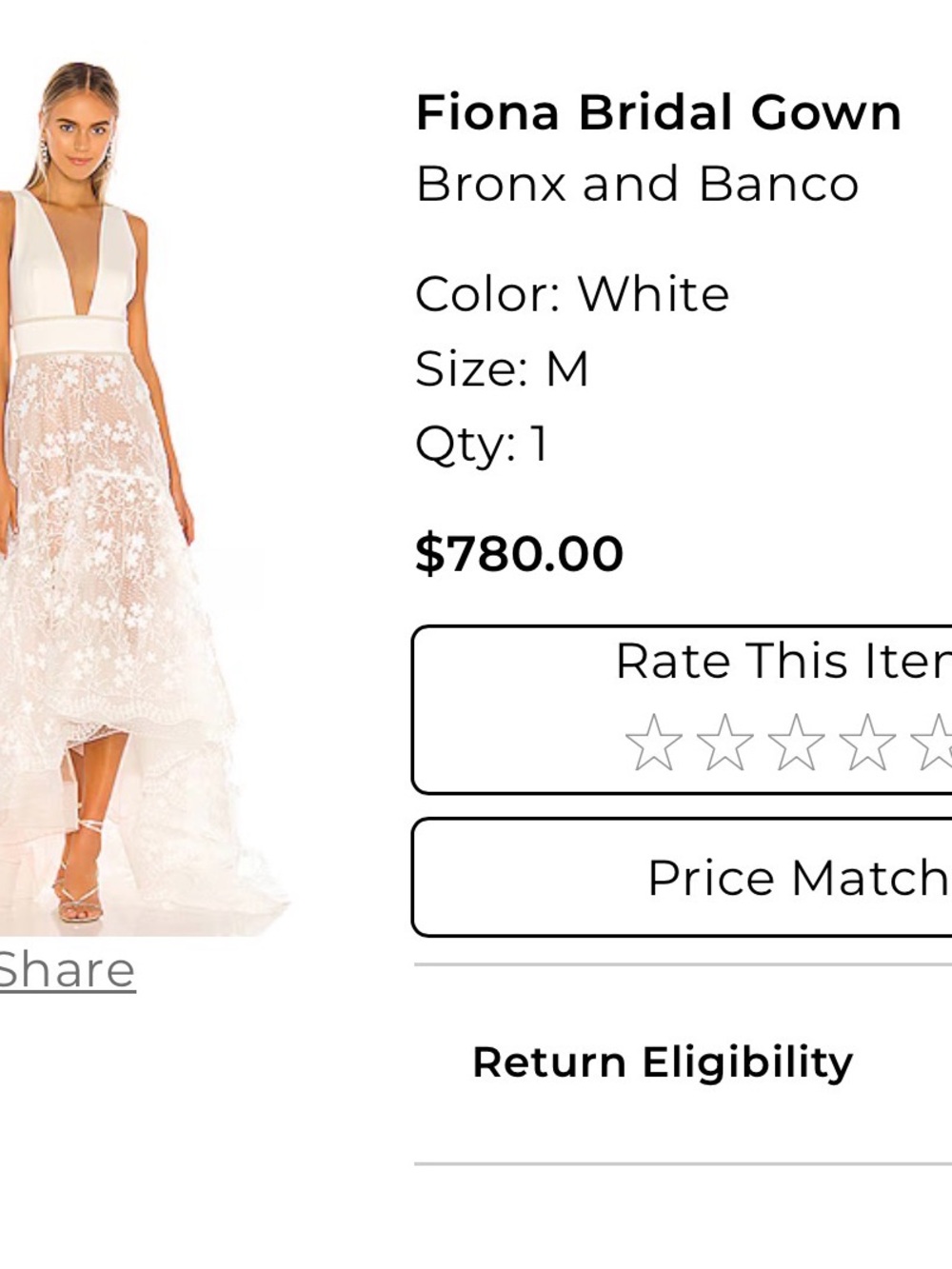 Bronx and Banco White Lace V-Neck Bridal Gown